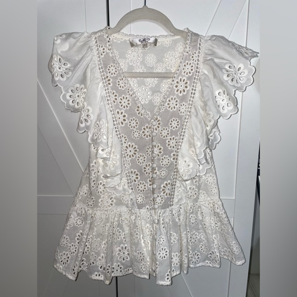SEA New York White Eyelet Ruffle top